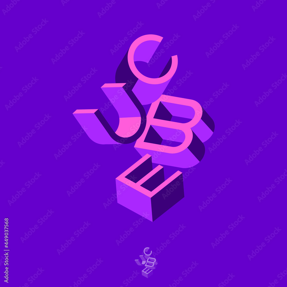 Fototapeta premium CUBE typographic composition. Volume lettering like Isometric projection. 3D illusion.