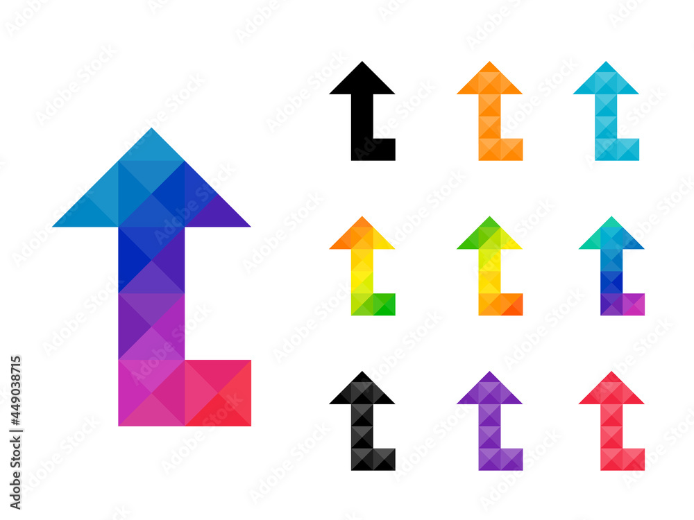 Set of colorful right up sign icon isolated on white background. Good for web, app, project element, etc. Vector illustration. Set of colorful right up sign icon isolated on white background. Good for web, app, project element, etc. Vector illustration.
