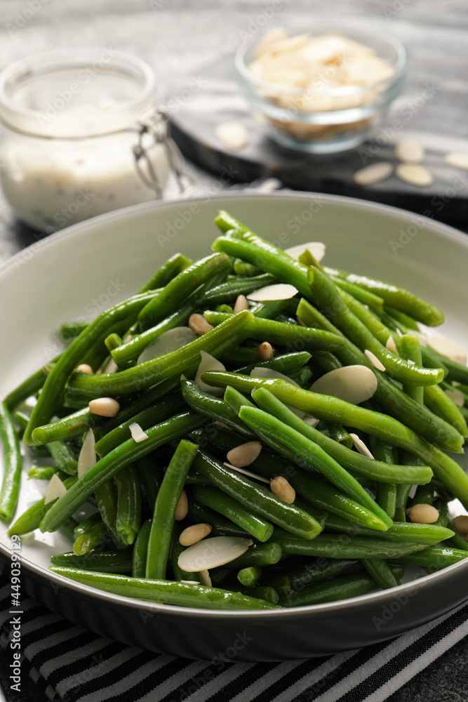 Bowl of tasty salad with green beans on table Bowl of tasty salad with green beans on table