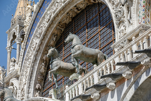 The Horses of Saint Mark (the Triumphal Quadriga), Byzantine bronze statues, St. Mark's Basilica, Venice, Italy