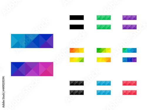 Set of colorful geometric Equal icon isolated on white background. Good for project, web or app element. Vector illustration.