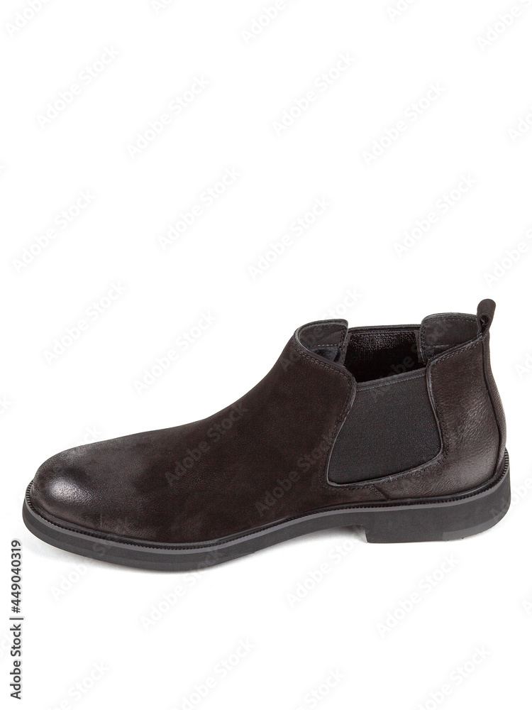 Classsic new men's black winter leather fur boots isolated on white background Classsic new men's black winter leather fur boots isolated on white background