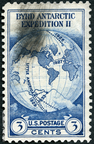 USA - 1933: shows World Map of Byrd Antarctic Expedition, 1933 photo