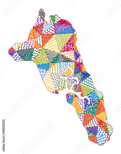 Kid-style map of Havelock Island. Hand-drawn polygons in the shape of Havelock Island. Vector illustration.
