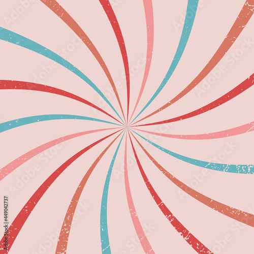 Vintage style with curved rays. Spiral stripes. Sunburst background. Vector illustration.