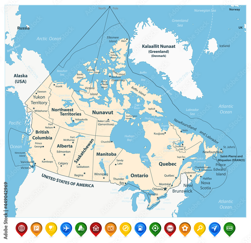 Fototapeta premium Canada Map and Map Icons