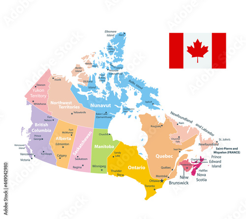 Canada Map Cutout On White and Canada Flag