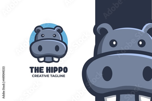 Cute Hippopotamus Mascot Logo Illustration