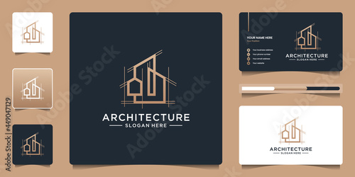 Building architecture logo design with abstract structure logo design and business card branding