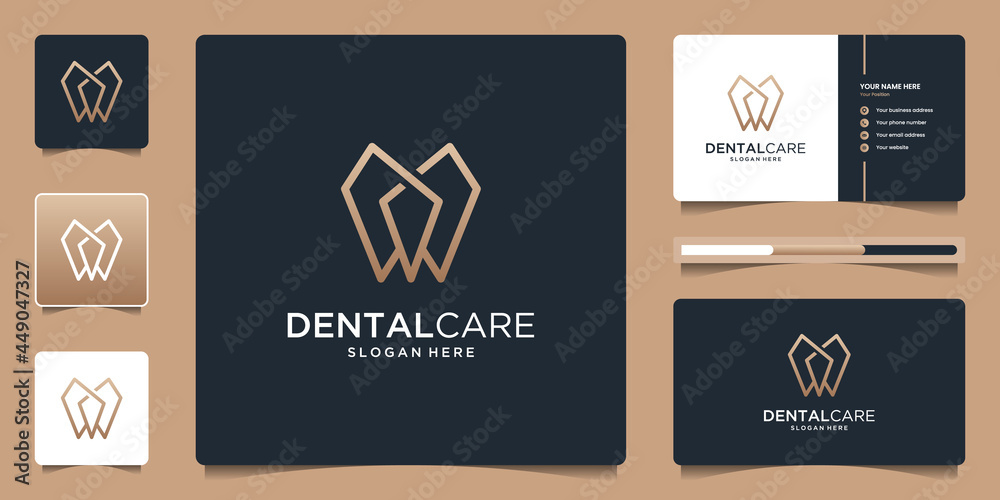 Dental care logo with simple line logo design and business card Dental care logo with simple line logo design and business card