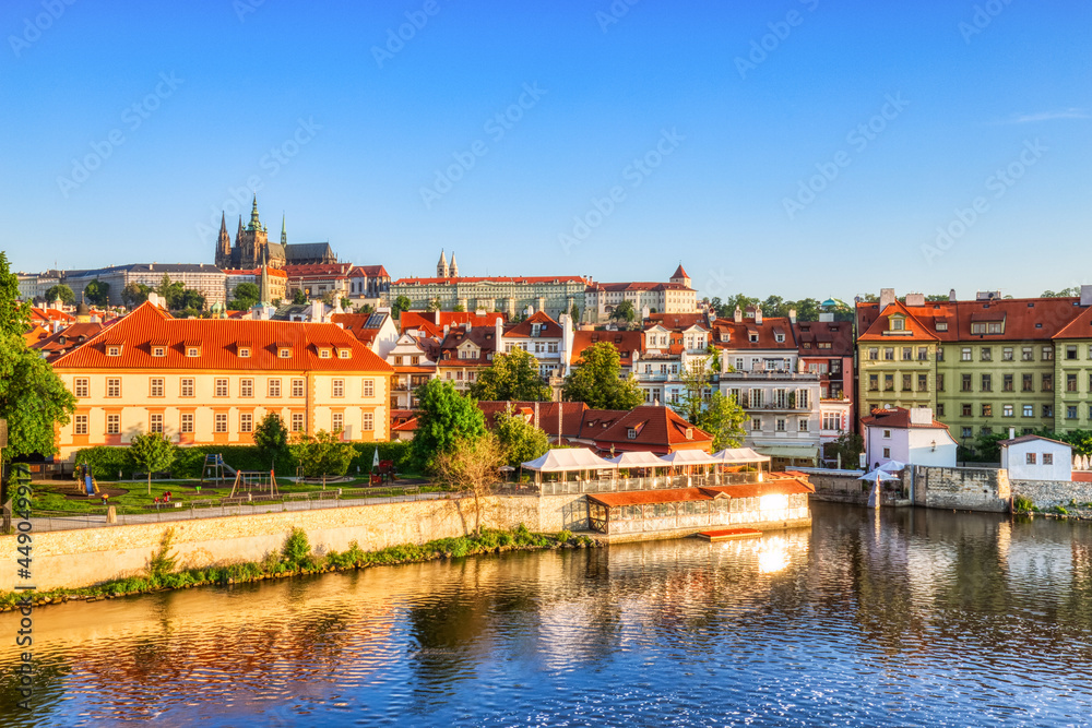 View of Prague Castle from Charles Bridge at Sunrise