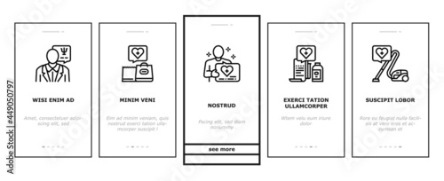 Homecare Services Onboarding Mobile App Page Screen Vector. Volunteer Personal Care Elderly And Sick People, Dressing And Helping Washing Homecare Services Illustrations
