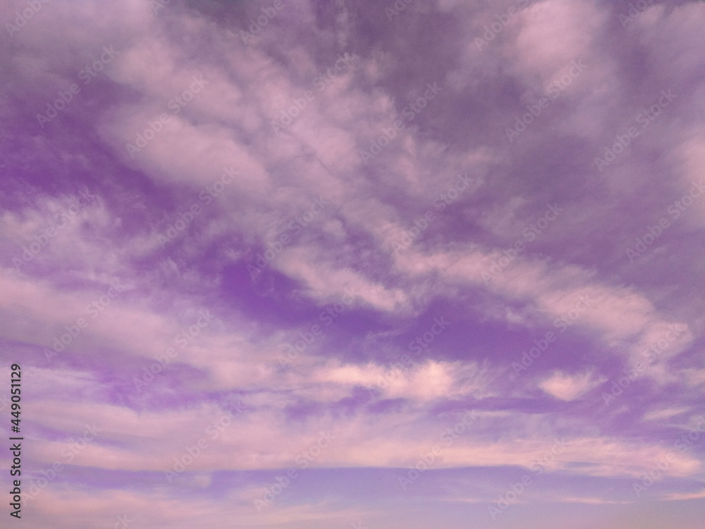 Color of clouds in the sky magenta, purple or pink, background texture for photography.