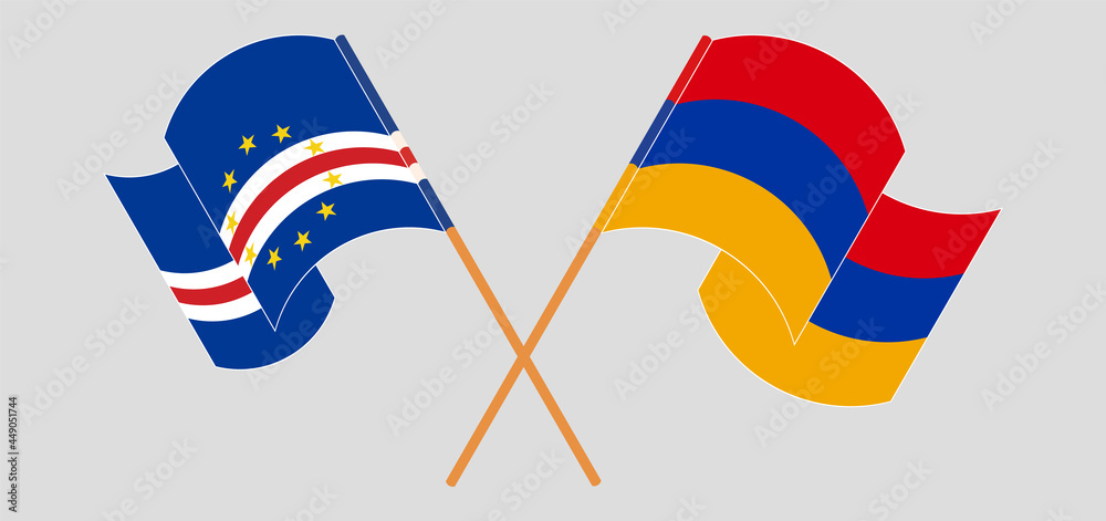 Crossed and waving flags of Cape Verde and Armenia Crossed and waving flags of Cape Verde and Armenia