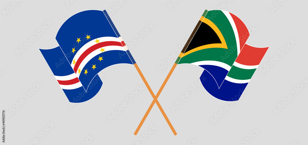 Crossed and waving flags of Cape Verde and Republic of South Africa Crossed and waving flags of Cape Verde and Republic of South Africa
