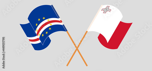 Crossed and waving flags of Cape Verde and Malta