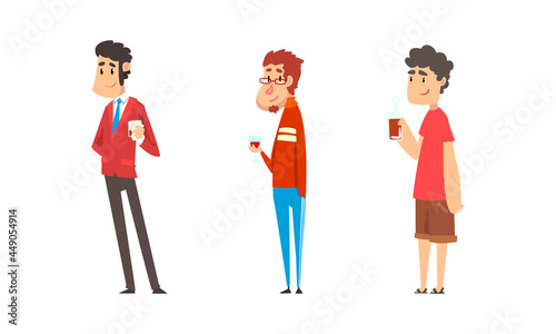 Tipsy Man Character Drinking Alcoholic Beverage Vector Set