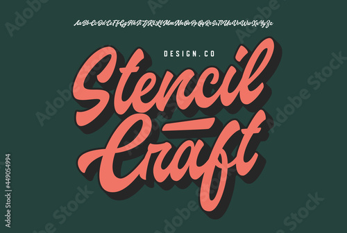 Stencil Craft. Original Brush Script Font. Vector Illustration. photo
