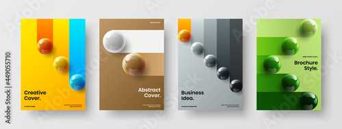 Creative 3D spheres company cover illustration composition. Trendy banner design vector layout bundle.