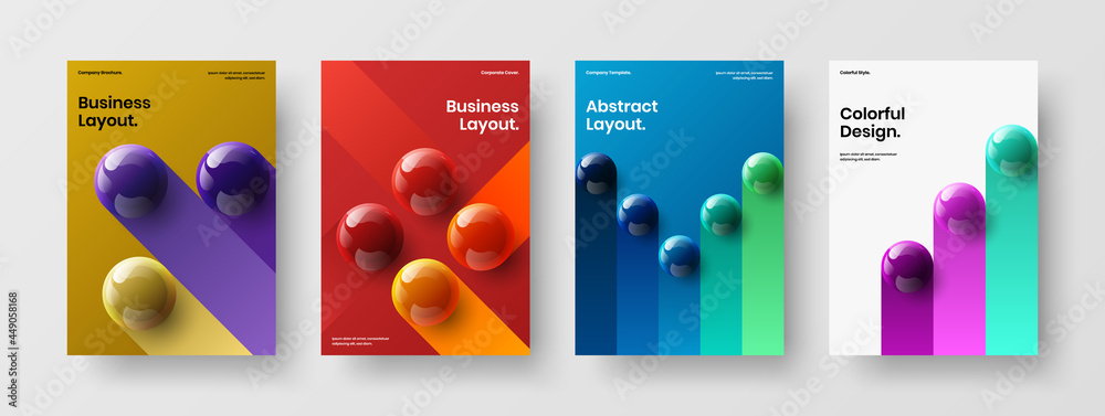 Simple presentation vector design illustration bundle. Fresh 3D balls company identity layout composition.