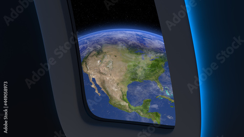 Space Tourism, View of planet Earth from a spaceship window © OguzhanN7