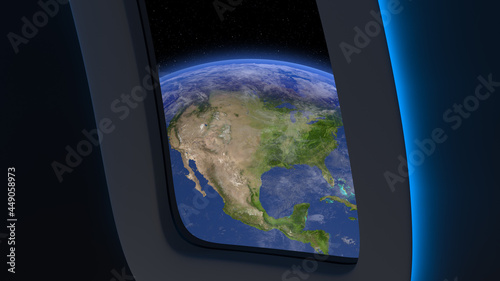 Space Tourism, View of planet Earth from a spaceship window