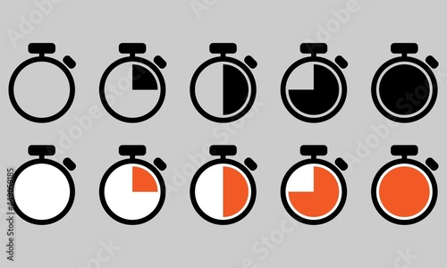 Chrono. Timer, clock, stopwatch isolated set icons. Label cooking time. Vector Isolated illustration.