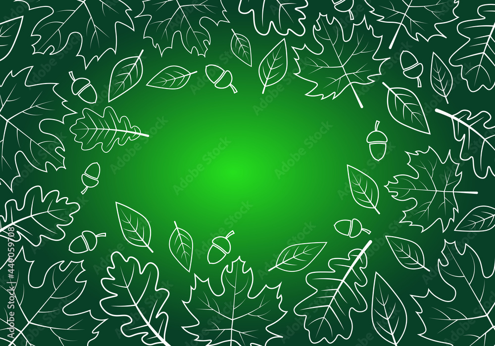 Autumn green vector background with leaves 
