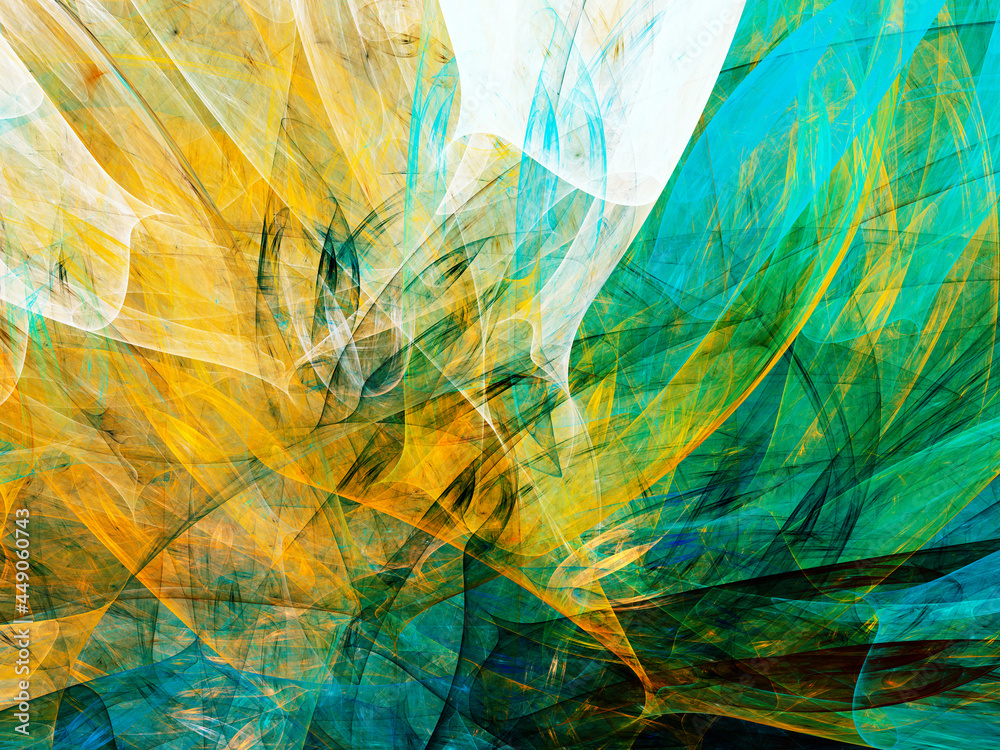 Obraz premium blue and yellow abstract fractal background 3d rendering illustration