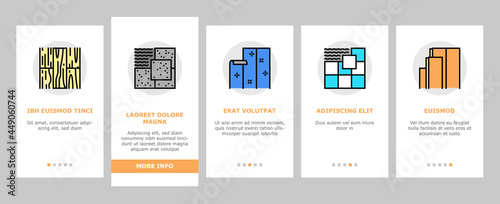 Floor Installation Onboarding Mobile App Page Screen Vector. Carpenter Covering And Floor Heating Electronic System, Plastic And Wood Parquet Layer, Ceramic And Stone Illustrations