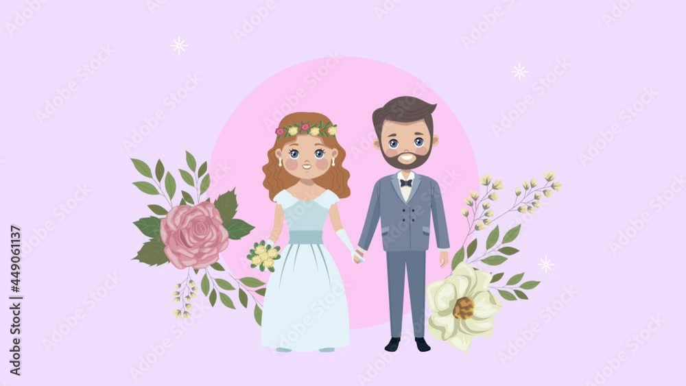 wedding couple lovers characters with flowers wedding couple lovers characters with flowers