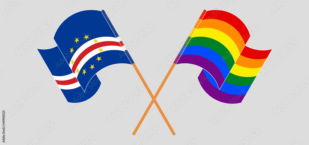 Crossed and waving flags of Cape Verde and LGBTQ