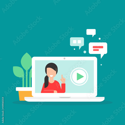 Webinar, online lass, remote team work concept. Learn and study via teleconference or video course.