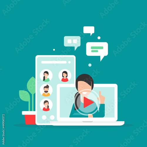 Webinar, online lass, remote team work concept. Learn and study via teleconference or video course.