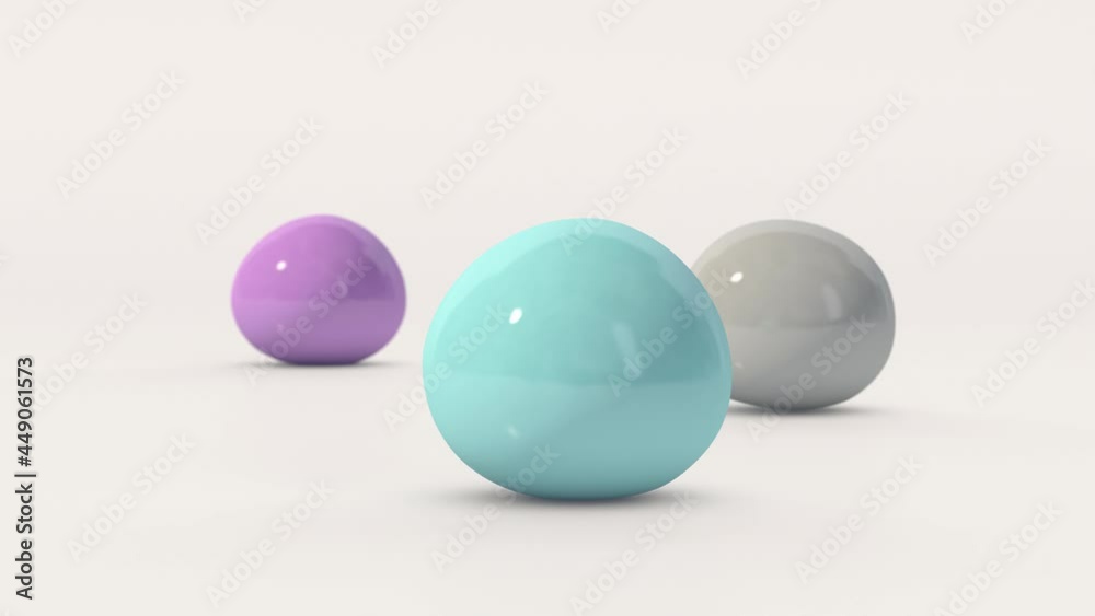 Three colorful soft balls falling and jumping. White background. Abstract animation, 3d render. Three colorful soft balls falling and jumping. White background. Abstract animation, 3d render.