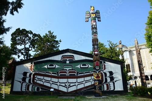 Mungo Martin house and totems in Thunderbird Park in Victoria BC, Canada.
