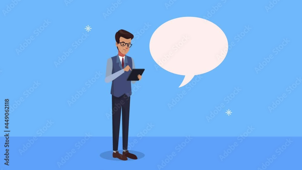elegant businessman worker with tablet animation elegant businessman worker with tablet animation