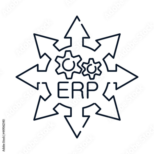 ERP system. Operation  delivery  optimization  implementation. Concept. Vector icon isolated on white background.