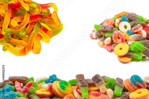 Fototapeta Naklejka Na Ścianę i Meble -  Assorted gummy candies. Top view. Jelly  sweets.