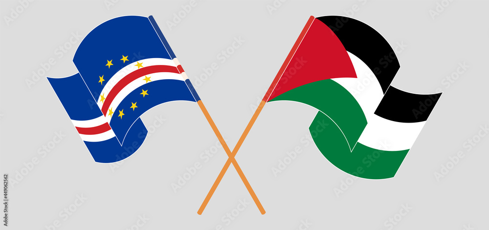 Crossed and waving flags of Cape Verde and Palestine Crossed and waving flags of Cape Verde and Palestine