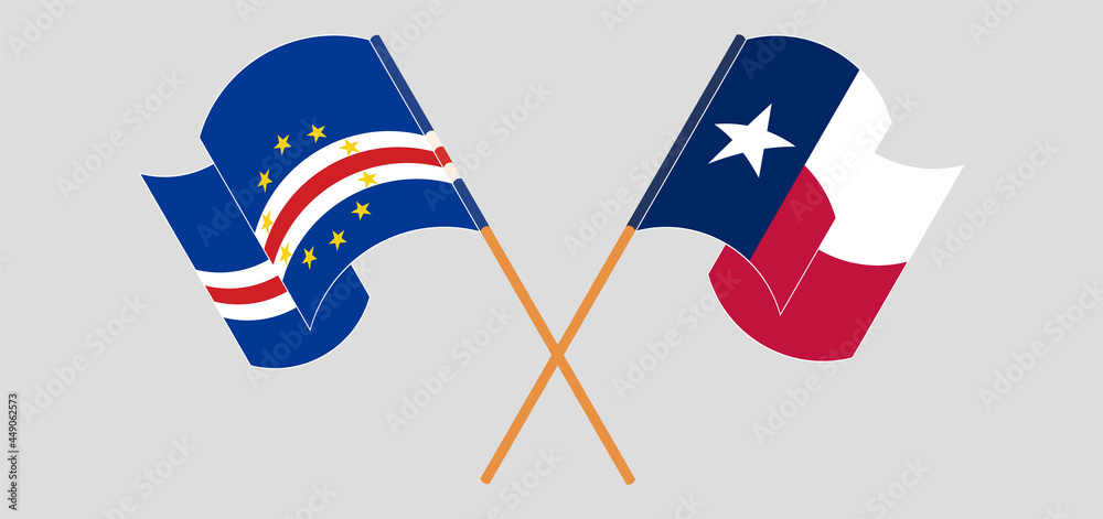 Crossed and waving flags of Cape Verde and the State of Texas Crossed and waving flags of Cape Verde and the State of Texas