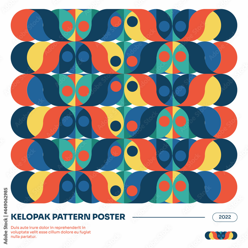 Obraz premium Kelopak Pattern Poster 2022 Exhibition. Abstract Bauhaus geometric pattern background, vector circle color art design. Colorful Bauhaus pattern background. EPS 10