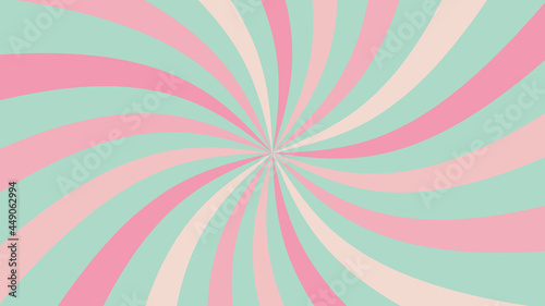 Curved rays on a green background. Spiral stripes. Sunburst background. Vector illustration.