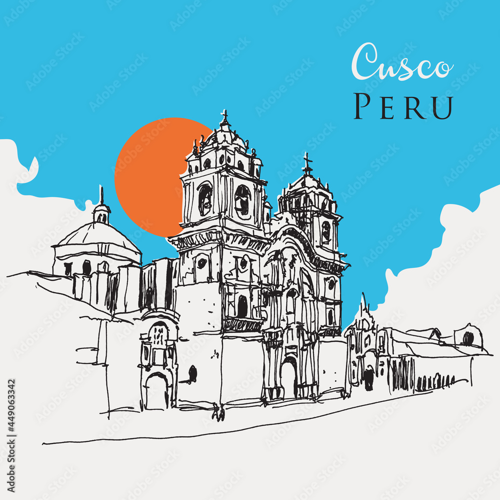 Cusco, Peru sketechy hand drawn illustration