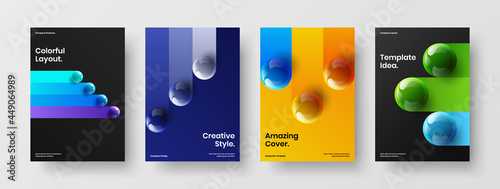 Modern 3D balls handbill template set. Clean corporate cover vector design concept collection.