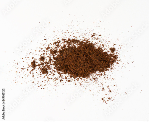 Coffee bean powder isolated on white