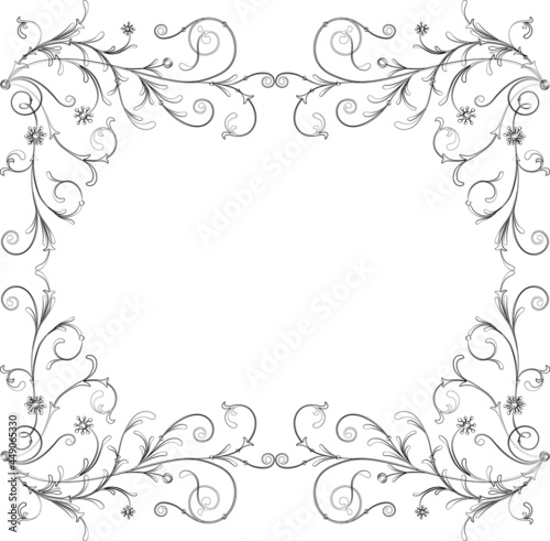 Vector decorative frame from outlines twigs, swirls and tendrils