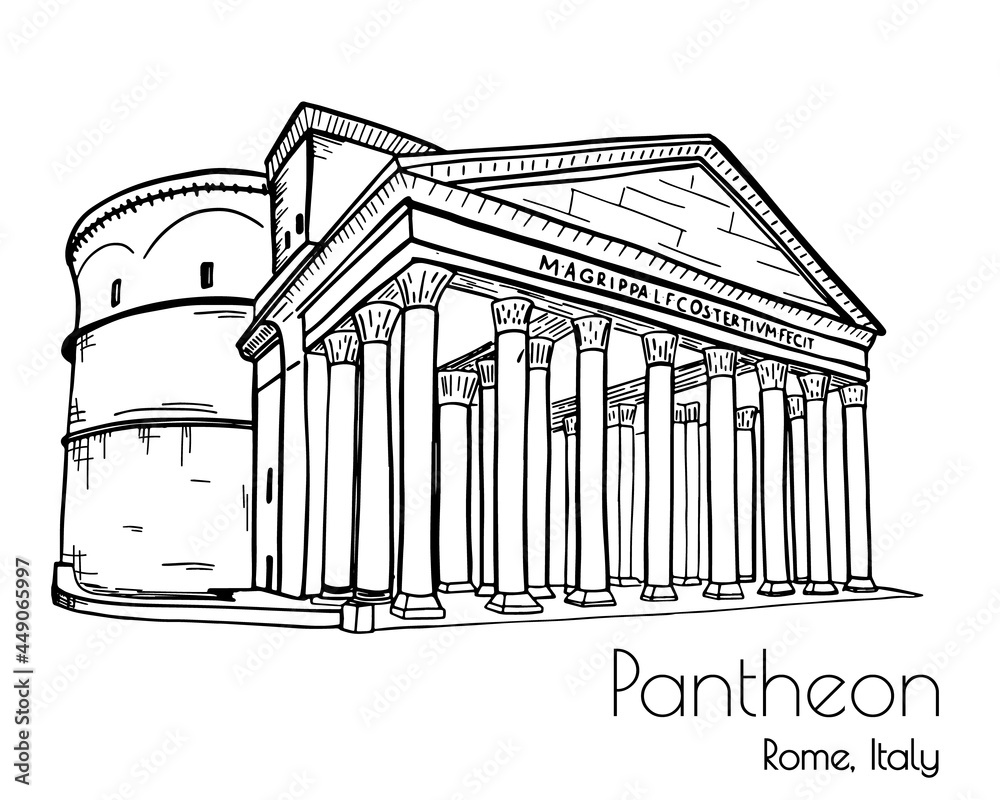 Italian landmark Pantheon sketch. Vector isolated on white background.