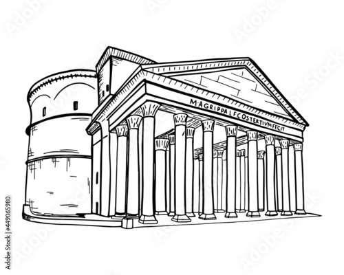 Italian landmark Pantheon sketch. Vector isolated on white background.