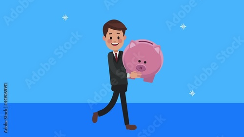 Wallpaper Mural businessman worker walking with piggy saving Torontodigital.ca